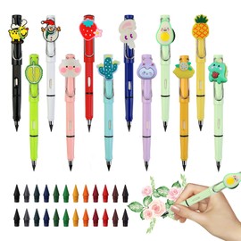 FainFun Eternal Pencil, Pack of 12 Black Pencils with 24 Refills, Infinite Pencil, Thin, Inkless Eternal Pen with Eraser, for Children (MC)