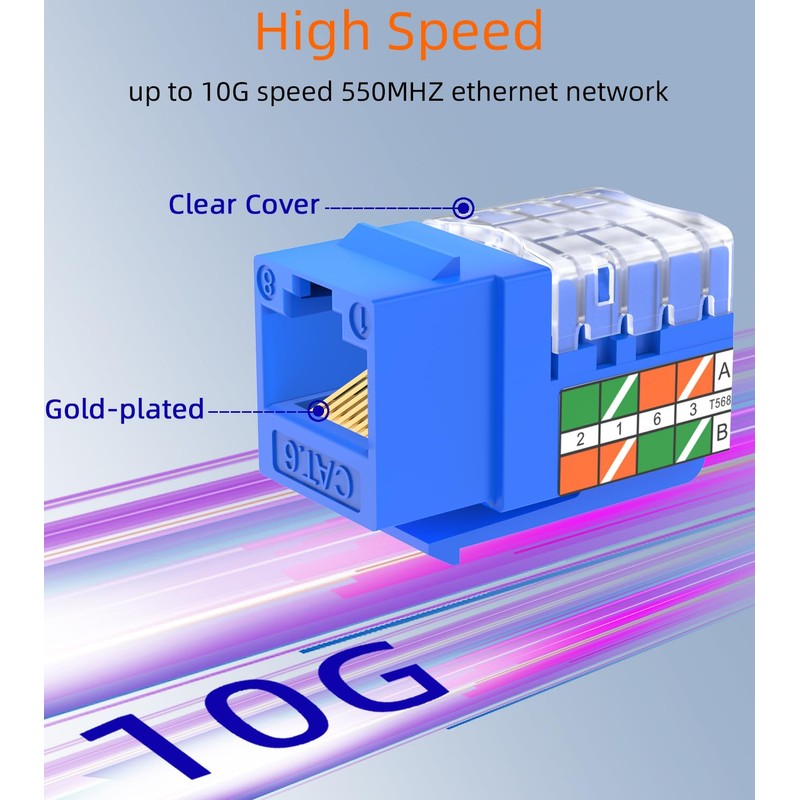 Rapink RJ45 Keystone Jack Cat6 10G Support, Cat6 Keystone Jacks