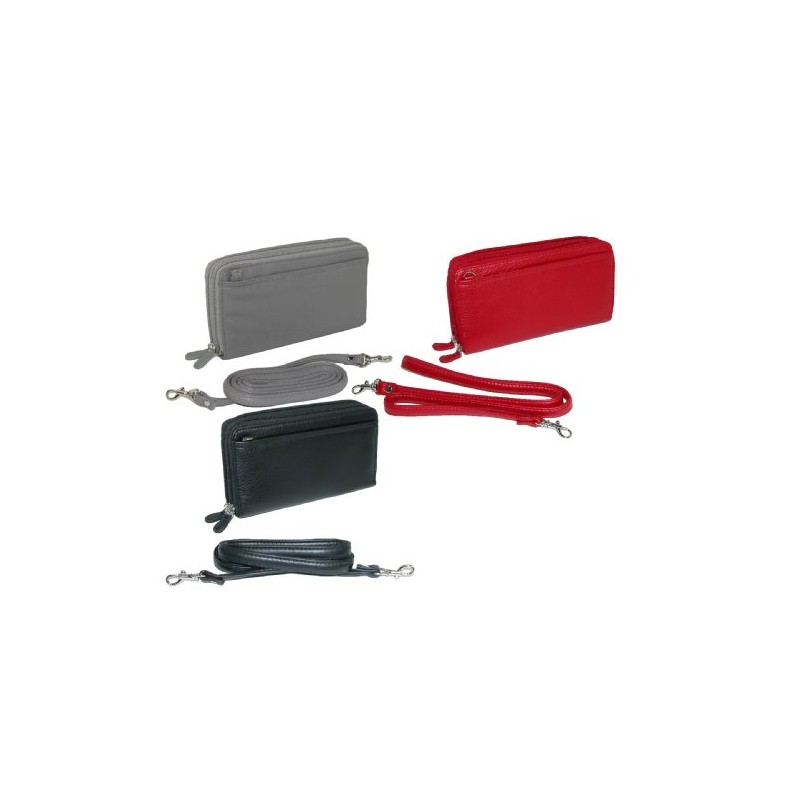 Buxton Pebbled Double Zip String Along Wallet BLACK