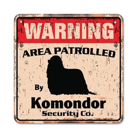 Komondor Vintage Security Sign Area Patrolled by pet Guard watchdog Guard Owner Dog Gift Rigid Plastic | Indoor/Outdoor | 17" Wide