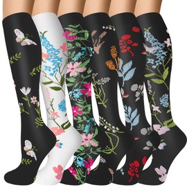 OUIVIAL 6 Pairs Compression Socks for Women Men 20-30mmhg Graduated Support Knee High Socks for Nurse Travel Flight