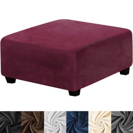HFCNMY Ottoman Cover Square,Stretch Velvet Ottoman Cover Thick Ottoman Slipcover Square Washable Storage Foot Stool Cover with Elastic Bottom for Living Room Red Medium