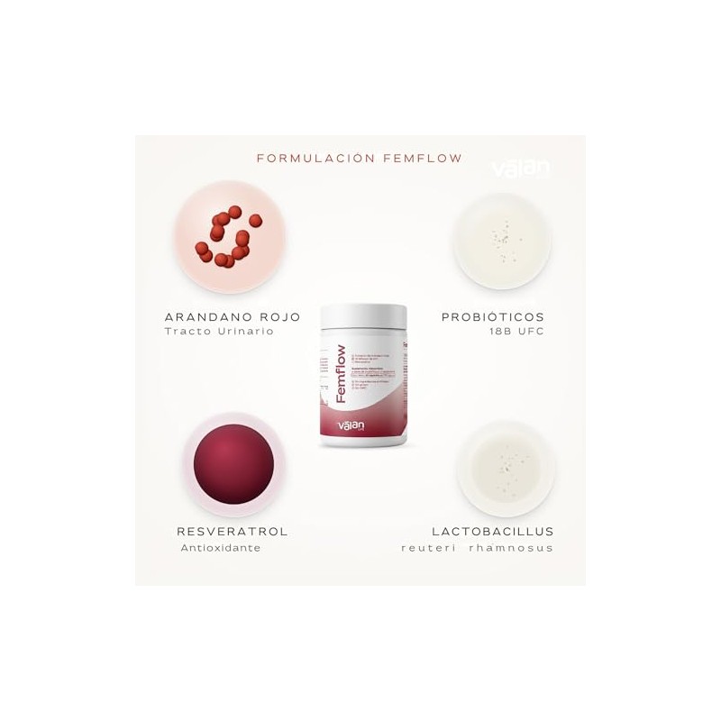 Valan Life Suplemento Mujer Femflow Resveratrol Probióticos Antioxidantes Cápsulas 750