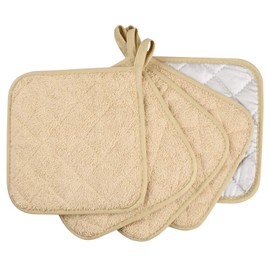 100% Cotton Kitchen Everyday Basic Terry Pot Holder Heat Resistant Coaster Potholder for Cooking and Baking Set of 5 Light Brown