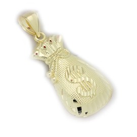 AMZ Jewelry 10K Yellow Gold Money Bag Pendant Treasure Dollar Sign Pendant Hip Hop