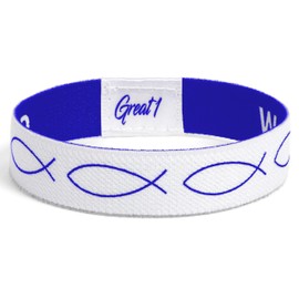 Great 1 WWJD Ichthys Symbol/Jesus Fish Bracelet - What Would Jesus Do Inspirational Religious Christian Reversible Stretch Wristband, Small, Polyester, no gemstone