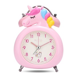 Lafocuse Unicorn Alarm Clock Girls, Children's Alarm Clock Silent with Night Light, Double Bell Alarm Clock, Analogue Alarm Clock, Pink, No Ticking for Bedside Table, Children's Room, 10 cm