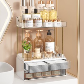 Ducoak 2-Tier 2-Drawer Skincare Organizers Luxurious Makeup Organizer Countertop Household Large Vanity Organizers and Storage Multi-Purpose Bathroom Counter Organizer Clear