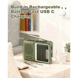 FM AM SW Transistor Radio with Rechargeable Battery, Portable Pocket Radio with MP3 Music Player, Mini Battery Operated Shortwave Emergency Tool, Type C Charging & Headphone Jack(Music Player Version)