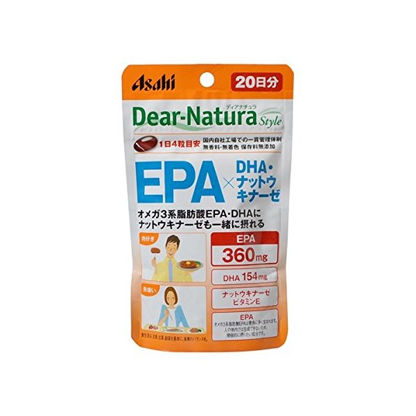 Asahi Food & Health Care Dear Natura Style EPA x DHA, Nattokinase, 80 Tablets x 3