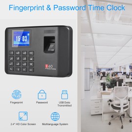 Intelligent Biometric Fingerprint Password Attendance Machine Time Clock Employee Checking-in Recorder 2.4 inch LCD Screen Voice Prompt 11 Languages Time Attendance Machine