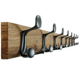 SKOLOO 43-Inch Wood Burnt Coat Rack Wall Mount with 8 Triple Hooks - Ideal for Family Entrances, Classrooms, and Pet Supplies Storage - Perfect Coat Hooks for Wall