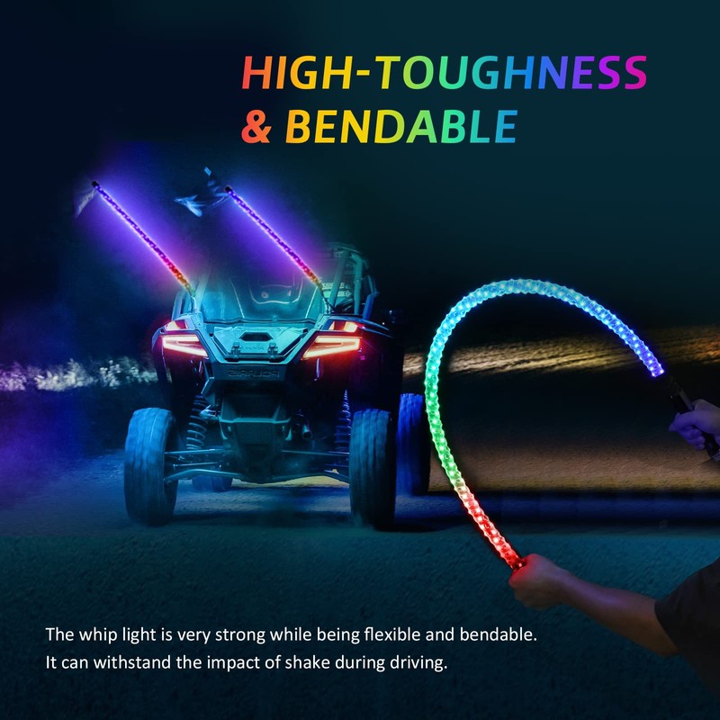 Ehaho 1 Pack 4FT Whip Lights,LED Whip Light with App
