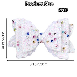 2 Pack Sprinkle Glitter Bows for Girls, Pink Toddler Girl Bows Glitter Rainbow Hair Clip Barrettes Set, Birthday Accessory Wedding Party Cute Headwear Gifts for Girls, Toddlers, Teens, Kids, White