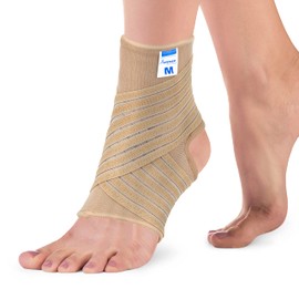 Actesso Ankle Support Sleeve with Strap - The Ultimate Support for Weak Ankles, Sprains and Sports Injury. Ideal for Men & Women & Left or Right (M (Pack of 1), Beige)
