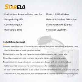 STARELO 30 Amp Generator Power Inlet Box, NEMA L5-30P 125Volt 3750 Watts,Outdoor dustproof and Weatherproof for generators, Welding Machines, etc.ETL Listed.(NEMA L5-30P Box)