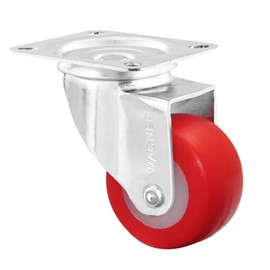 WAGNER Soft swivel castor, diameter 30 mm, height 50 mm, galvanised steel, red/white, mounting plate 35 x 45 mm, load capacity 30 kg, 01213001