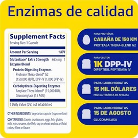 Enzymedica , GlutenEase extra fuerte, ayuda digestiva para la digestión de gluten y caseína, vegano, sin OGM, 60 cápsulas (60 porciones)