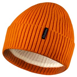 Ocatoma Beanie Hat for Men Women Warm Winter Knit Cuffed Beanie Soft Warm Ski Hats Toque Unisex Gifts for Men Women Bright Orange