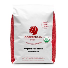 Coffee Bean Direct Organic Fair Trade Colombian, Whole Bean Coffee, 5 Pound Bag