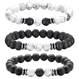 Mochity 3 Pieces Tiger Eye Bracelet for Men, 8mm Bracelet with Natural Stone Beads, Adjustable Bracelets for Men, Gifts for Men, Stainless Steel, Stainless Steel