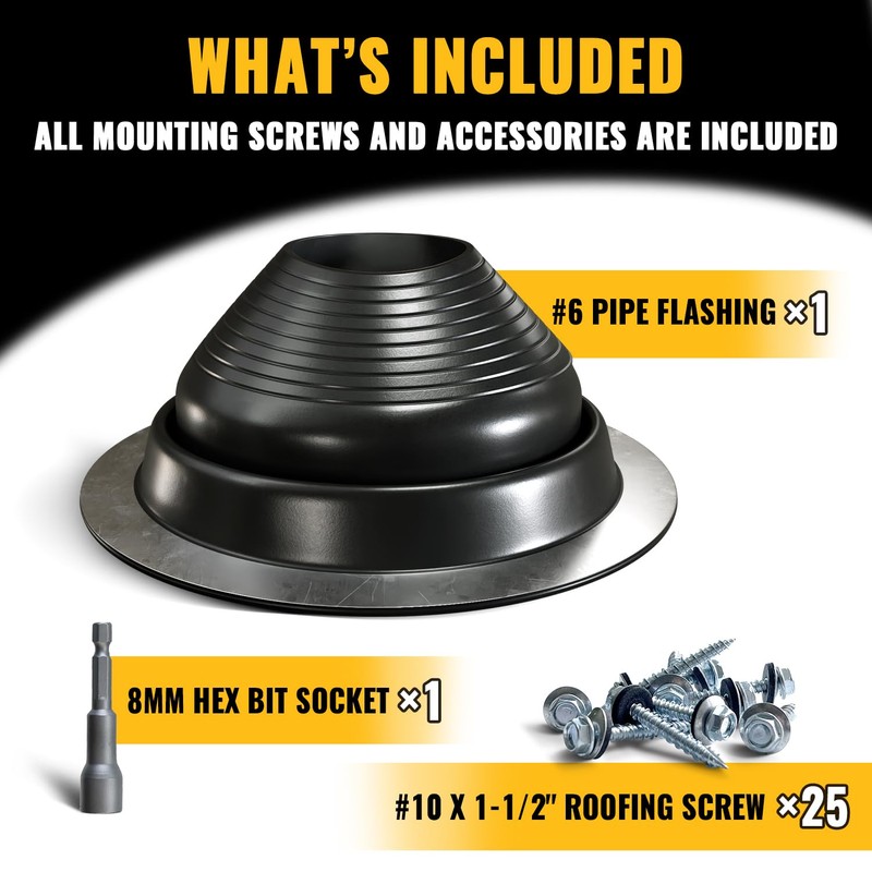 VIVIDA #6 EPDM Metal Roof Pipe Flashing Boot, Flexible Roof