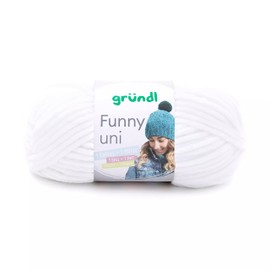 Gründl Funny uni Knitting & Crochet Yarn (Velvety Chenille Yarn Made of 100% Polyester, 100 g/120 m, Needle Size: 5-6, 1 x 100 g), White
