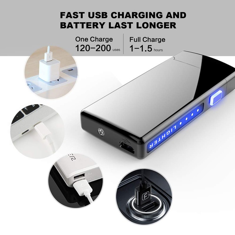 Dual Arc Plasma Lighter with LED Battery Indicator and Box,