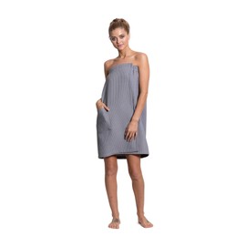 Turkuoise Linen Lightweight Spa/Bath Waffle Body Wrap with Adjustable Closure (Gray, Large/X-Large)
