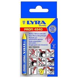 L4940007, LYRA 4940 Tyre / Universal Chalk MARK-ALL for Professional, Weatherproof Markings on Many Surfaces, Box of 12 Yellow Chalks