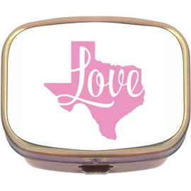 Texas Love Pink White Brass Rectangle Pill Box