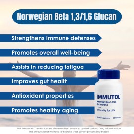 Immunocorp Immutol Immune Support Supplement with 750mg of Beta Glucan 1,3 1,6, 60 Capsules
