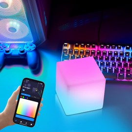 LOFTEK Smart LED Cube Lights, RGBCW Color Change Atmosphere Lights Rechargeable Bedside Lamp, Music Sync,Timer, Dimmable Night Lights for Bedroom, Compatible with Alexa & Google Assistant