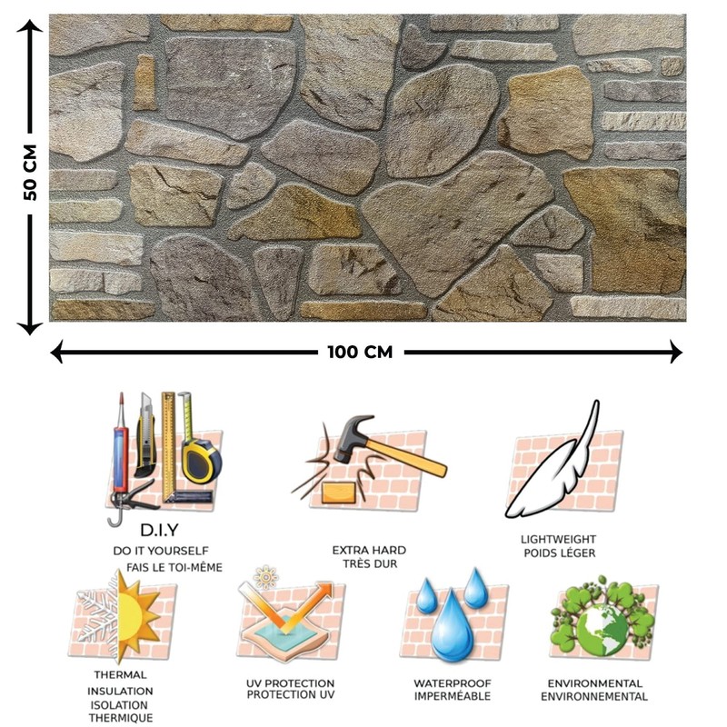 Dundee Deco 3D Wall Panels - Cladding Grey Gold Stone