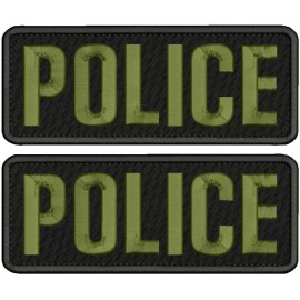POLICE 2 EMBROIDERY PATCHES 3X8 '' VELCR@ ON BACK  OD GREEN ON BLACK