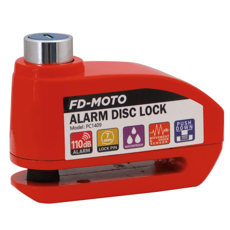 FD-MOTO Alarm Disc Lock & Reminder Cable Red
