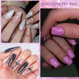 MTSSII 8PCS Reflective Glitter Gel Nail Polish Set for 6 Colors Including Pink Silver Green Blue Gel Polish Kit UV/LED Soak Off Manicure Kit Gift for Women Girls