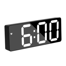 ANSQU Alarm Clock with Large LED Display, Digital Clock with Temperature Display, Adjustable Brightness, Voice Control, 12/24-Hour Display, Small Desktop Clock for Home or Office Decor Light - Color: A Black Case+white Digit