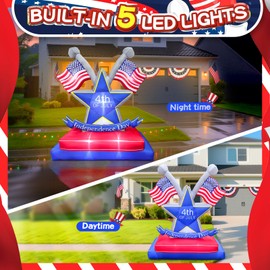 GIGLIM 5.7FT 4th of July Inflatables Outdoor Decorations USA Flag Blow Up Star Patriotic Independence Day Inflatables Fourth of July Outside Décor with Led Lights for Yard Lawn Patio Party
