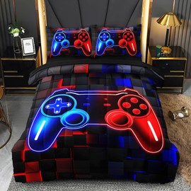 HICAND 5 Pcs Full Size Bedding Set, Gaming Comforter Set for Boys Teens, Full Gamer Bedding Sets