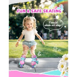 Unicorn Toddler Roller Skates, 4 Adjustable Sizes, Fun Light-Up Wheels, Safety Three-Point Type, Breathable Upper, Beginner Roller Skates for Kids, Boys & Girls (Mint Whimsy, S-Small(11C-1 US))