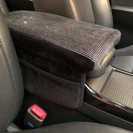 Dyshuai Bling Car Center Console Cover, Glitter Shiny Car Armrest Cover Cushion with 2 Storage Bags, Universal Car Armrest Storage Box Bling Car Interior Accessories for Women Girls (White Diamond)