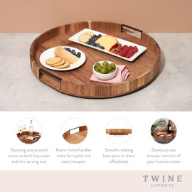 Twine 20 inch Wooden Serving Board, Lazy Susan, Turntables for Kitchen Countertop Decor Acacia Tray Set of 1, Wood