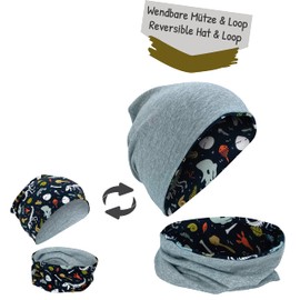 HECKBO Children's Beanie Hat & Scarf, Tube Scarf Set, for Girls and Boys, 95% Cotton, Autumn, Spring, Winter