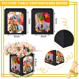 Tongnian 12 Pcs Picture Centerpieces for Table - 6/7 Inch Photo Display Frame & Hollow Picture Props Box for Congrats Grad Decor, Wedding, Birthday Party Table Decoration (Black)