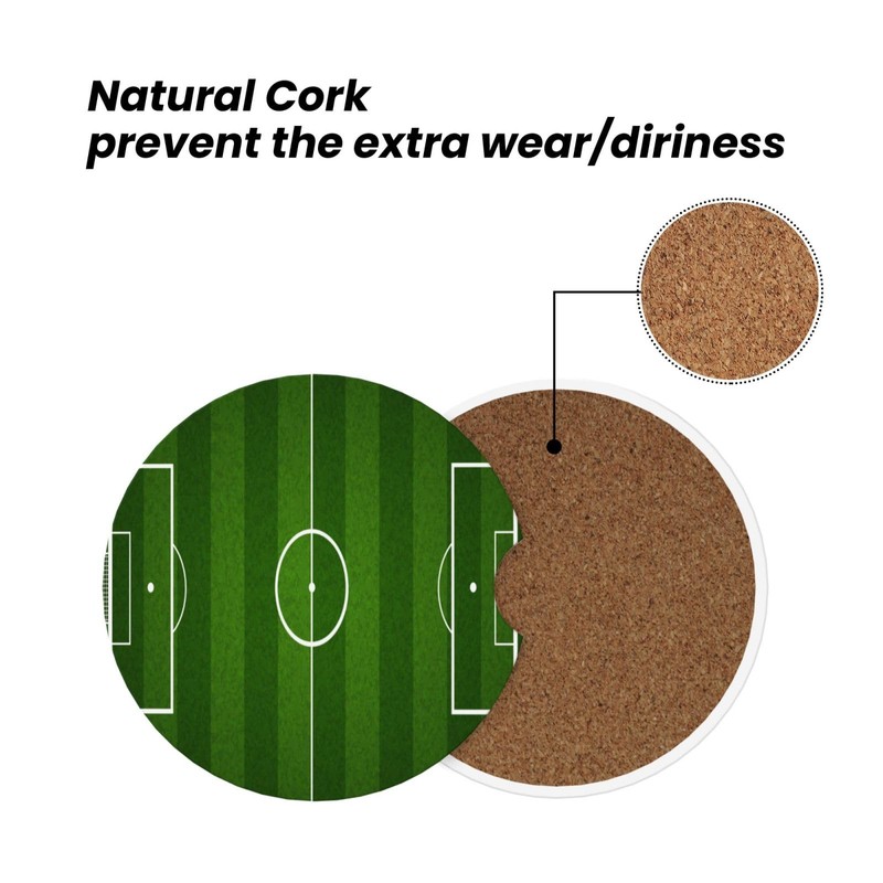 Green Soccer Field Football Car Coasters for Cup Holder, 2