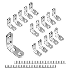 Stainless Steel Angle Brackets - 50x50mm L Brackets for Wood with 64 Screws - 16pcs Corner Brackets for Furniture & Shelves - Strong & Durable L Shaped Bracket for Window, Chair & Table