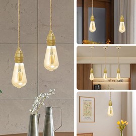 Wood Pendant Light Kit, Mini Pendant Lamp Fixture, Hemp Rope Hanging Lamps Cord Adjustable, E26 Lamp Socket Vintage Ceiling Light Hanging Lighting for Farmhouse Bedroom Chandelier, Bulb Not Included