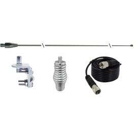 Hustler 102 Inch Whip CB Ham Antenna Stainless Steel - 9ft Coax - Stainless Steel Spring & Mount