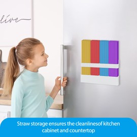 Straw Holder, Large Magnetic Straw Holder Tumbler Straws Organizer Storage Carbon Steel Material, Space-Saving Accessories Organizer Storage Dispenser, for Kitchen Counter Cupboard(White) (Detachable)